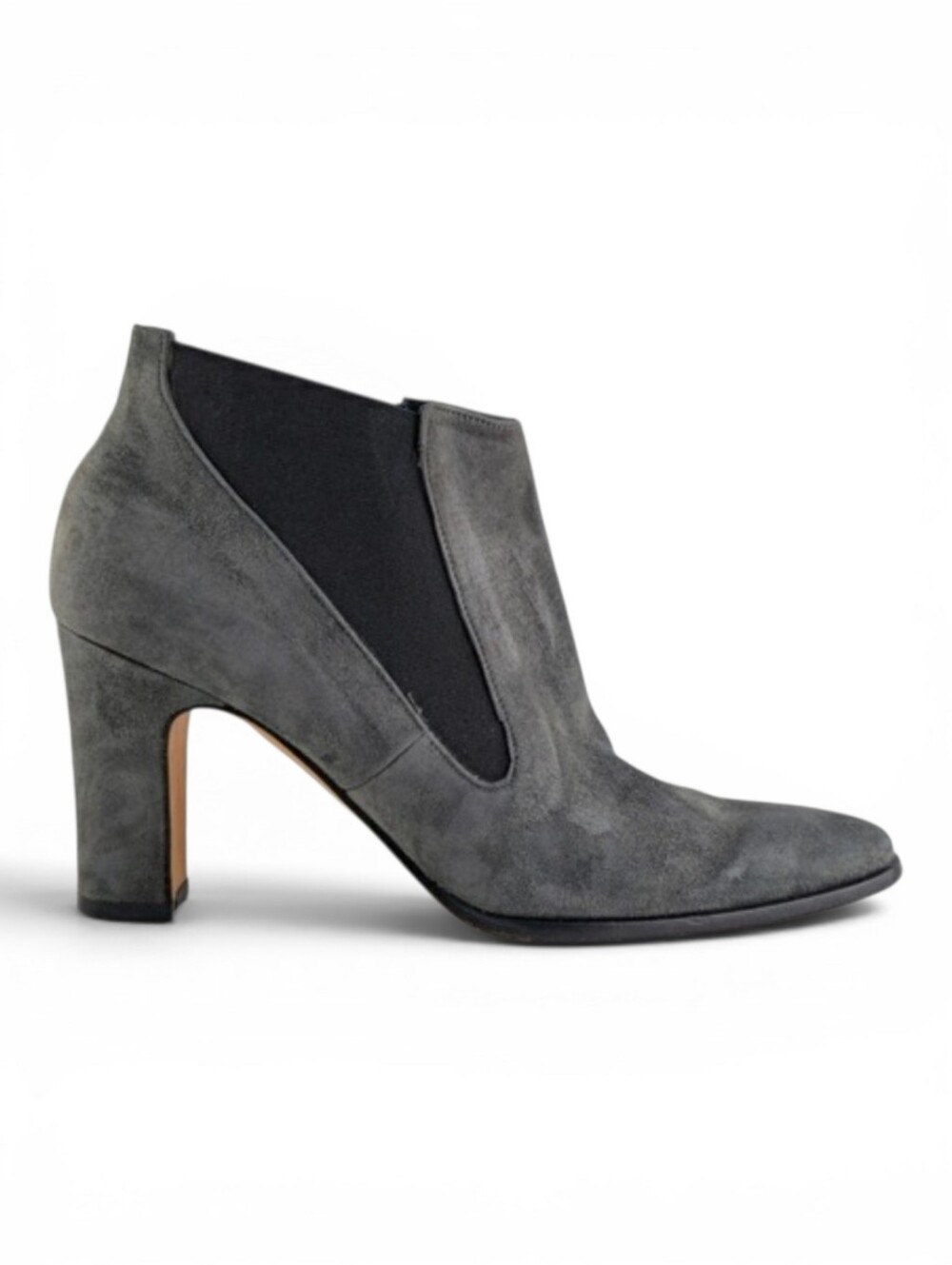 Gama Studio Gray Suede Leather Block Heel Chelsea Ankle Booties Made In Italy 6M